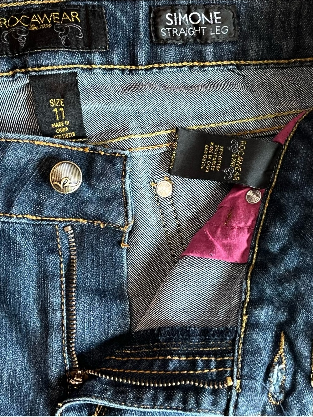 Rocawear Simone Straight Leg Jeans Size 11 Embroidered Pockets Blue Denim - Picture 3 of 10